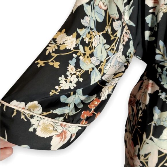 Bleuh Ciel Floral Boho Kimono Duster Jacket Black Floral Botanical US S - Picture 5 of 9